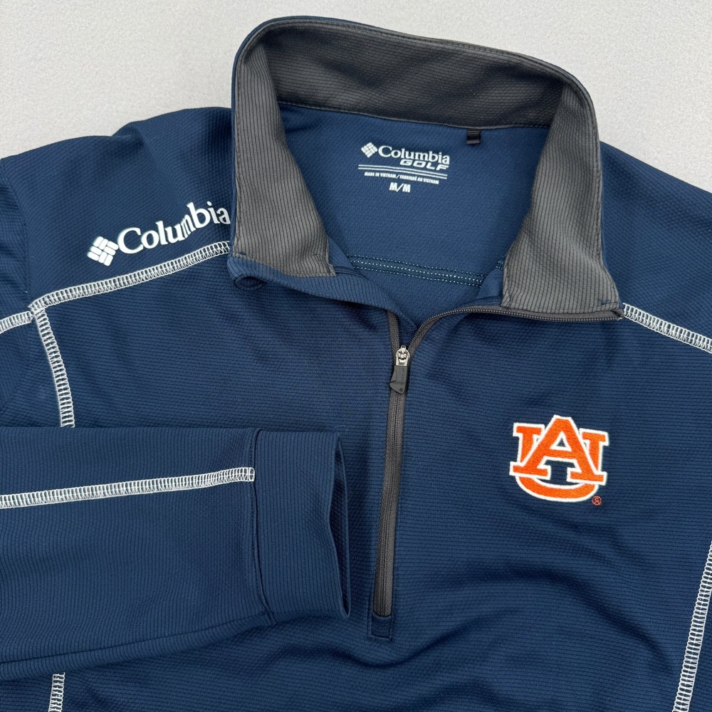 Columbia Golf Auburn Tigers Mens Medium Navy Blue Quarter Zip Pullover Shirt - Picture 1 of 10